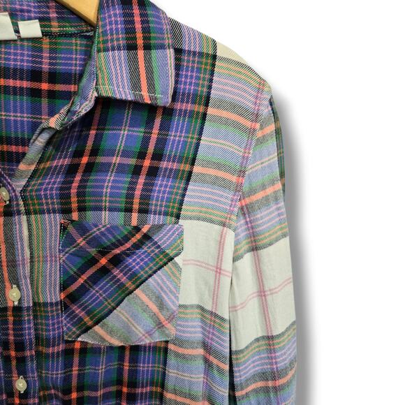 GAP Women’s Purple Plaid Button-Up Long Sleeve Shirt Medium - Picture 4 of 8